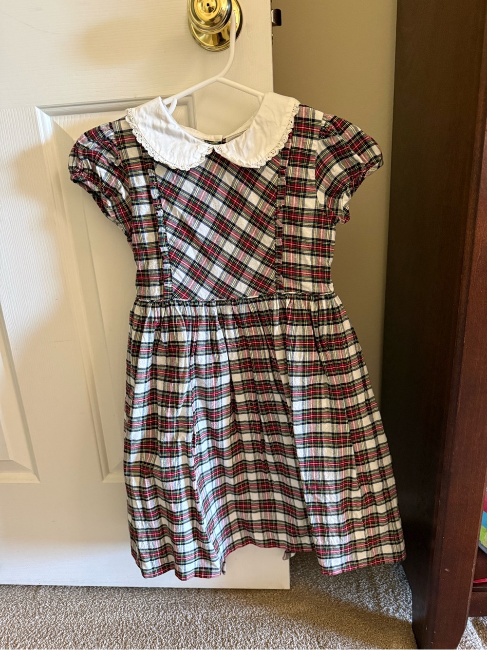 Rachel Riley Ivory Tartan Frill Front Dress